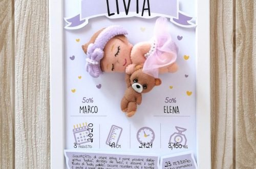 quadretto nascita bimba e orsetto