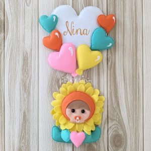 Fiocco nascita bimbo/a girasole e palloncini 35 Fiocco nascita con bimbo/a girasole