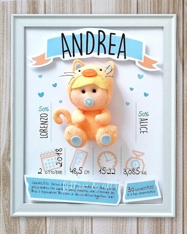 regalo neonato personalizzato quadretto nascita bimbo gattino