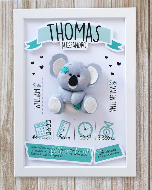 regalo neonato personalizzato quadretto nascita koala