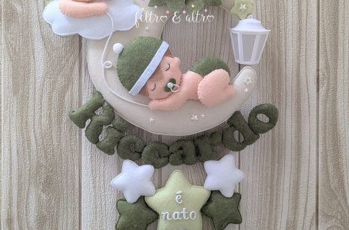 Fiocco nascita con lanterna, con colori personalizzati 2 Fiocco nascita lanterna ed angioletto