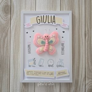 Regali nascita personalizzati - Quadretti nascita per bimba 25 Regalo personalizzato neonato - Quadretto nascita con farfalla