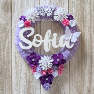 Ghirlanda nascita colorata con nome in legno 21 Ghirlanda nascita colorata con fiori e nome in legno