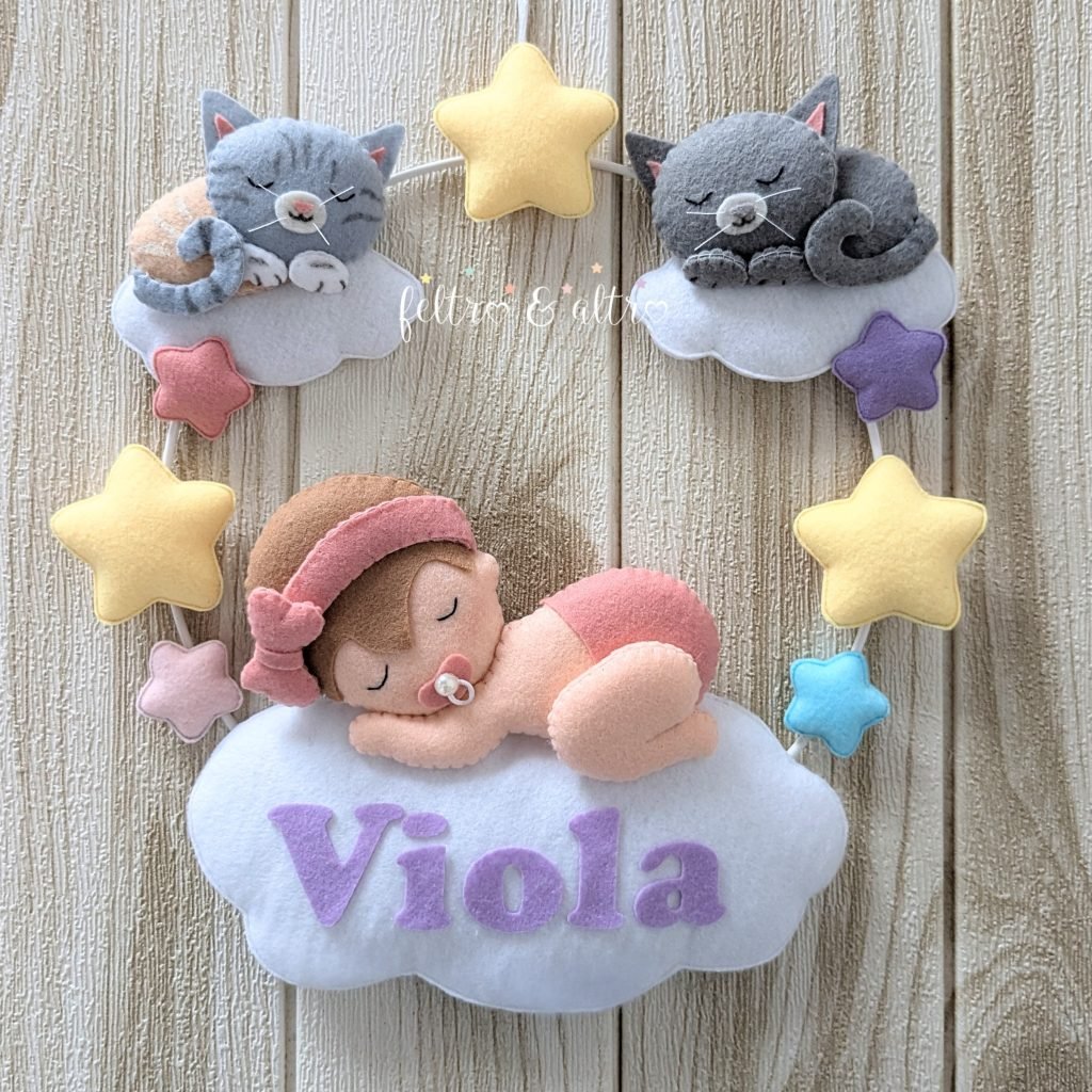 Ghirlanda nascita dolce bimba che dorme 3 Ghirlanda nascita bimba e gattini