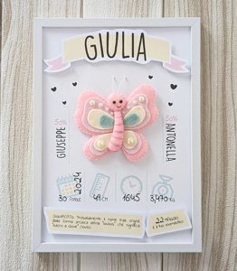 Fiocchi nascita fatti a mano e regali nascita personalizzati 20 6 - Quadretto nascita personalizzato con farfalla