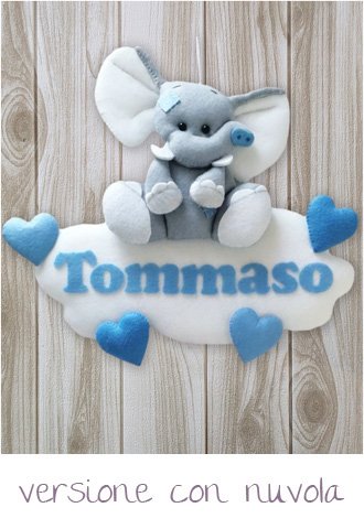 Fiocchi nascita fatti a mano - linea Deluxe - modello Teneri animaletti 9 fiocco nascita nuvola deluxe teneri animaletti elefantino cuori