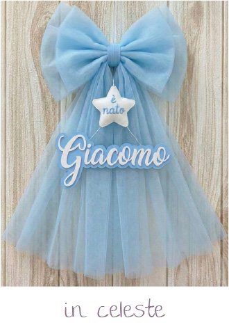 fiocco nascita tulle classic celeste con nome