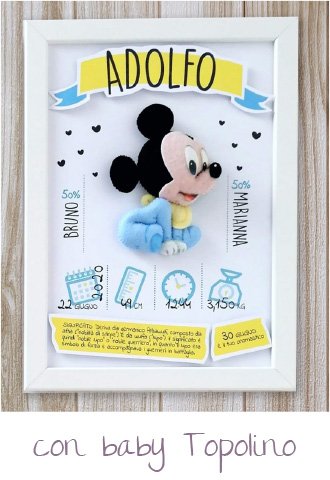 Regali nascita personalizzati - Quadretti linea Extra - modello Stelle delle Fiabe 8 Quadretto nascita EXTRA - modello Stelle delle fiabe con Topolino