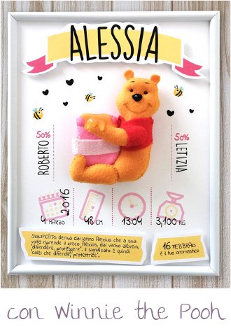 Regali nascita personalizzati - Quadretti linea Extra - modello Stelle delle Fiabe 11 Quadretto nascita EXTRA - modello Stelle delle fiabe con Winnie the Pooh