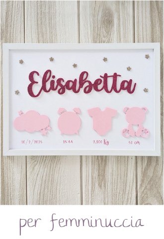 Regali nascita personalizzati - Quadretti nascita Basic - modello L'essenziale 6 quadretto nascita nome icone basic essenziale femminuccia