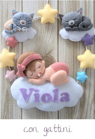 telaio nascita deluxe dolci sogni bimba nuvola nome stelle gattini