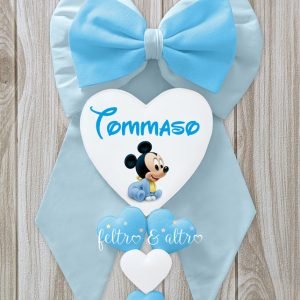 Fiocchi nascita fatti a mano della linea Maxi, con personaggi delle favole 32 Fiocco nascita fatto a mano con Topolino