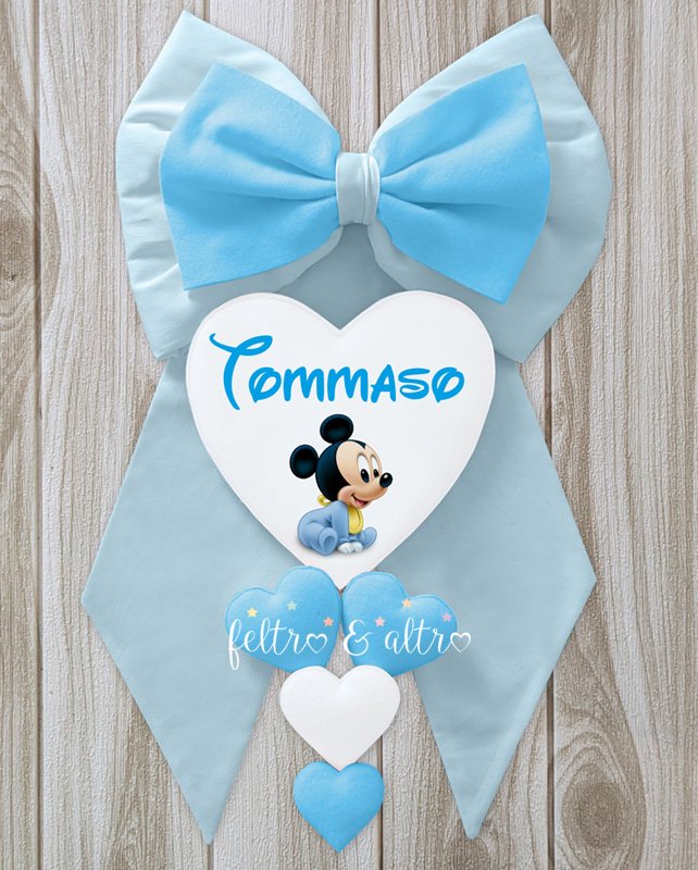 Fiocco nascita fatto a mano con Topolino